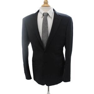 Emporio Armani Mens Solid Black Virgin Wool Suit Jacket Collared Button Size 40